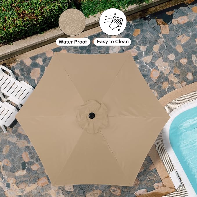 Simple Deluxe 2 Pack 7.5' Patio Umbrella Outdoor Table Market Yard Umbrella with 6 Sturdy Ribs for Backyard, Pool, Garden, Deck, Tan