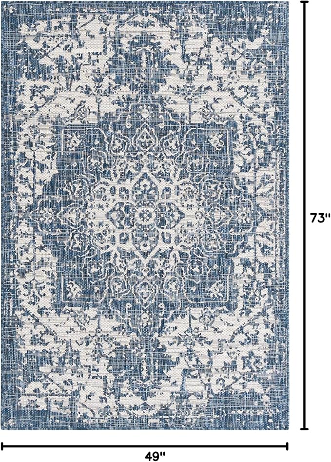 Unique Loom Outdoor Collection Area Rug - Dubai (4' 1' x 6' 1' Rectangle, Blue/ Ivory)