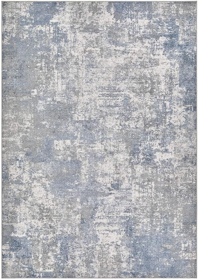 Tortania Washable 10x14 Area Rug for Living Room: Modern Abstract Neutral Large Soft Thin Rugs - Non Slip Indoor Carpet for Bedroom Dining Room Office Nursery Home Floor Decoration - Blue Grey