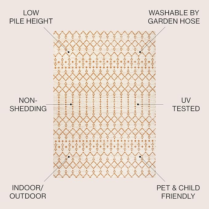 JONATHAN Y Moroccan Geometric Indoor Outdoor Area Rug 3X5 Cream/Orange, Ourika Textured Weave for Backyard, Patio, Porch, Easy-Cleaning, High Traffic, Pet-Friendly, Non-Shedding (SMB108O-3)