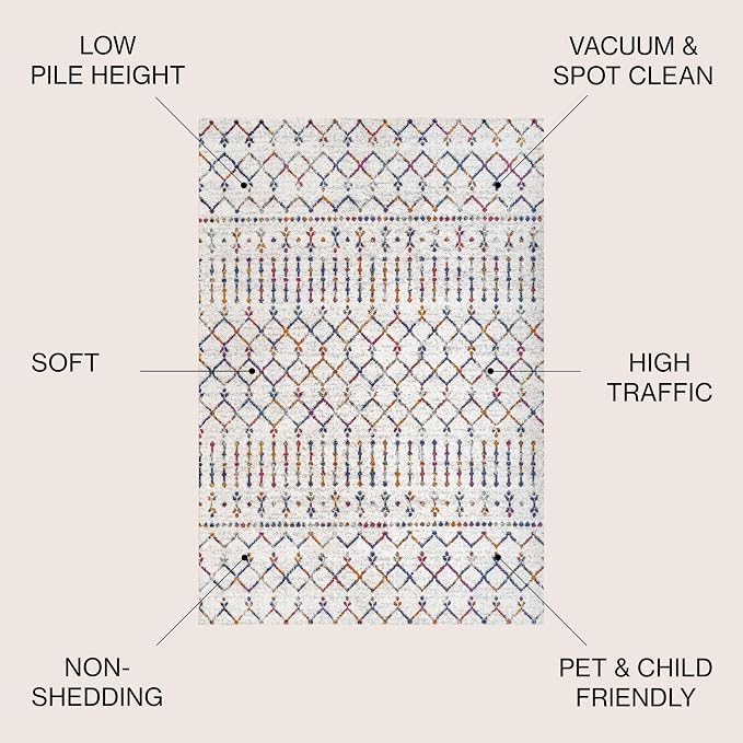 JONATHAN Y Boho Vintage Diamond Cream/Multi Indoor Area Rug 8X10 ft, Moroccan Hype for Living Room, Bedroom, Kitchen, Office, Easy-Cleaning, High Traffic, Pet-Friendly, Non-Shedding (MOH101H-8)