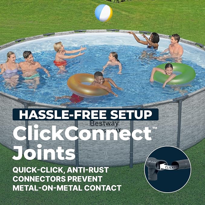 Bestway Steel Pro MAX 18' x 48" Above Ground Swimming Pool Set with Pump | Durable Round Metal Frame Outdoor Backyard Pool, Puncture-Resistant Liner - Ladder and Cover Included, Stacked Stone Print