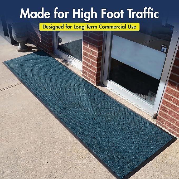 Notrax 109 Industrial Door Mat, 3' x 10' Large Entrance Mat, Heavy Duty Commercial Rugs for Entryway, Welcome Lobbies, Garage, and Mudroom, Made in the USA, Slate Blue, Brush Step 109S0310BU