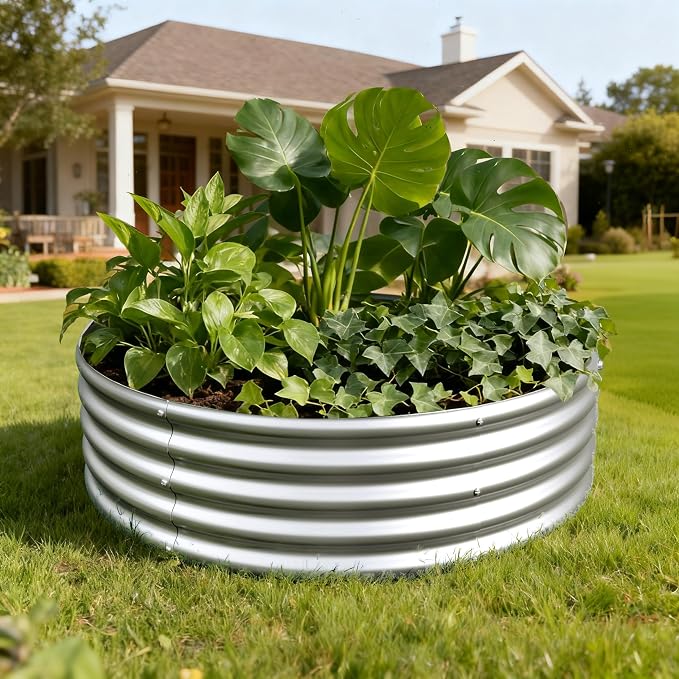 2Pack 4x4x1ft Galvanized Raised Garden Bed, Planter Raised Garden Beds Outdoor, Round Clearance Raised Garden Beds for Gardening Vegetables……