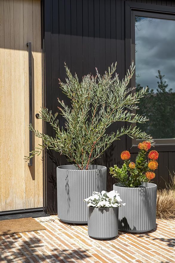 Veradek Demi Round Gray Plastic Planter Bundle (12 in. 16 in. 20 in.) DMV-BUN-C
