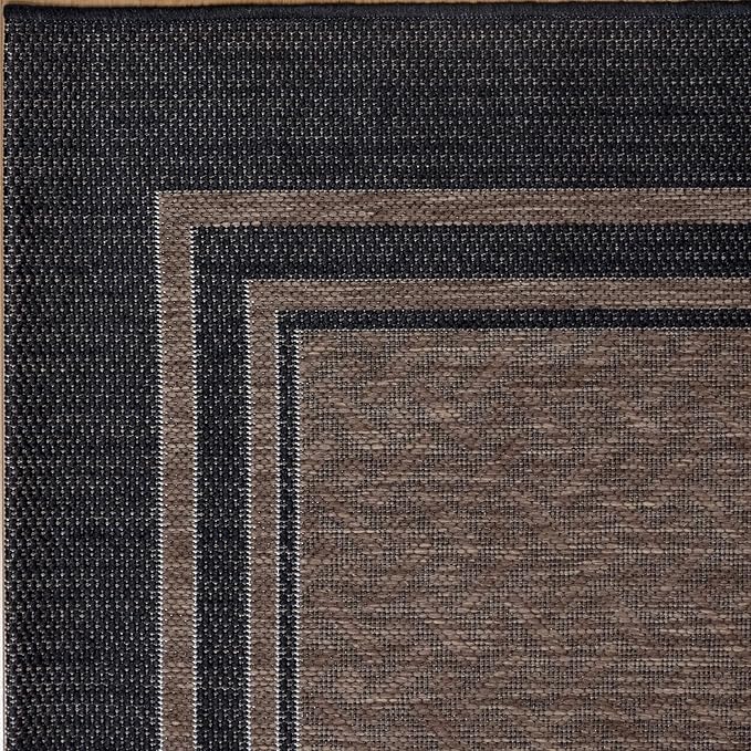 Gertmenian Indoor/Outdoor Flatweave Area Rug - 6x9 Medium, Stain & UV Resistant, Ideal for Deck, Patio, Poolside, Mudroom - Simple Border, Black Nut Brown, 22225