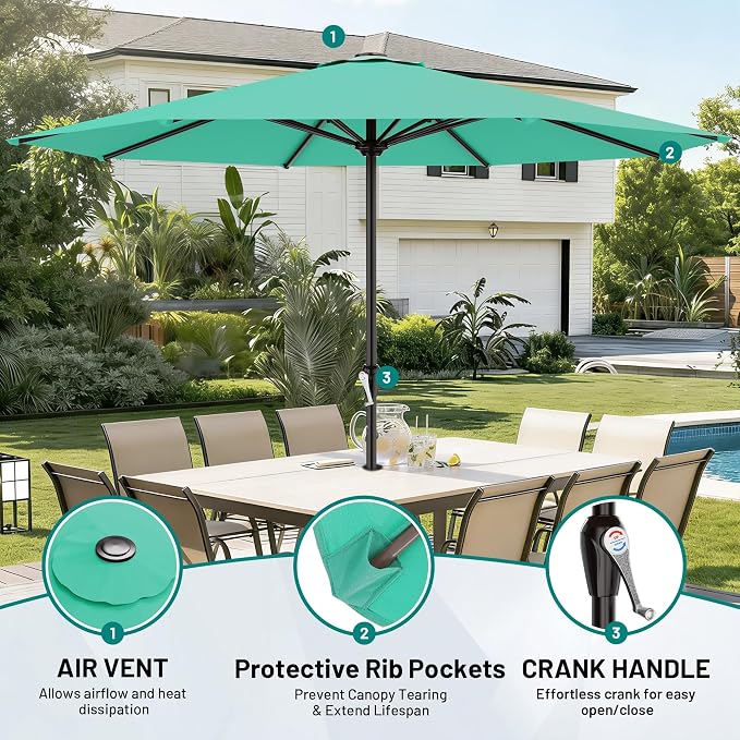 AreShark 12 FT Patio Umbrella for Outdoor, Outdoor Table Umbrella with Push Button Tilt and Crank, Outdoor Patio Umbrellas with 8 Sturdy Ribs, Patio Umbrellas for Market, Garden, Pool (Aqua Sky)