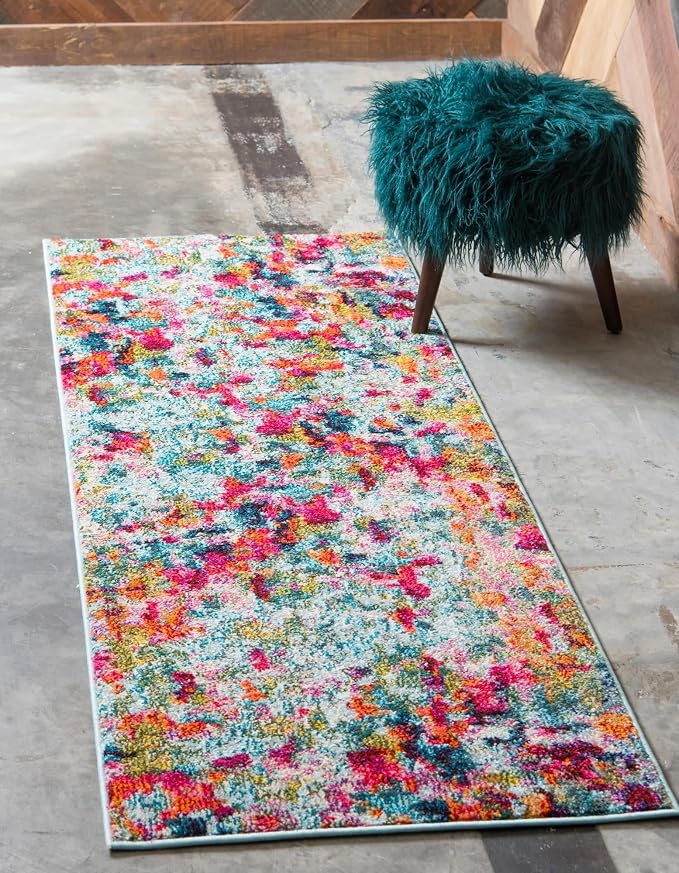 Unique Loom Chromatic Collection Area Rug - Champagne (2' 7" x 10' Runner, Multi/ Blue)