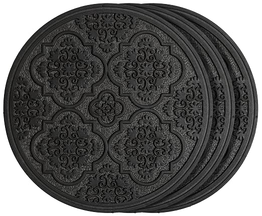 HF by LT Rubber Medallion Garden Stepping Stone, 11-3/4 inches, Black, Set of 3