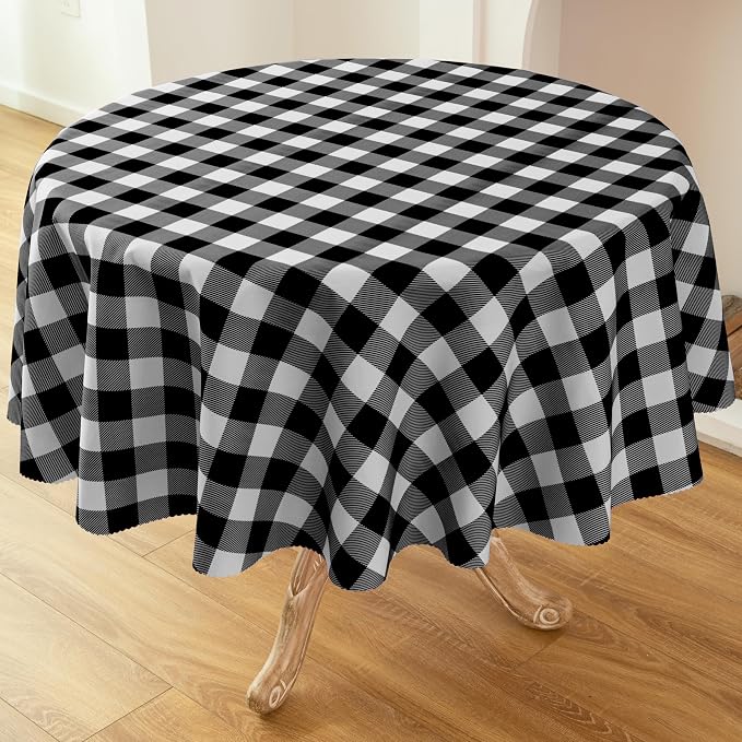 Waterproof Plaid Tablecloth Fabric - Round 25 Inch Classic Gingham Checker Table Cloth for Indoor/Outdoor Use - Buffalo Table Cover for Picnics, BBQs, and Parties