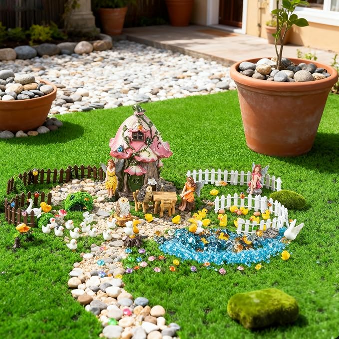 180Pcs Miniatures Fairy Garden Accessories, Mini Fairy Garden Kit, Fairy Figurines House Outdoor Decor Resin, Valentines Gift