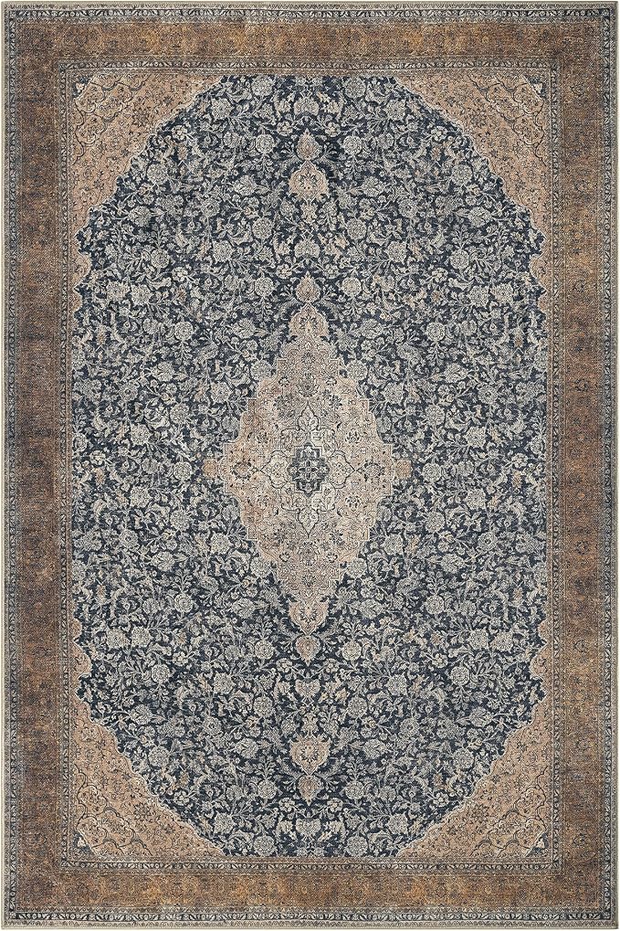 Keen Home Design Vintage Washable Area Rug, Non-Slip Low Pile, 8x10 | Machine Washable Cotton Chenille, 0.25In Low Pile, Rubber Non-Slip Back; Living Room, Bedroom, Dining Room, Office