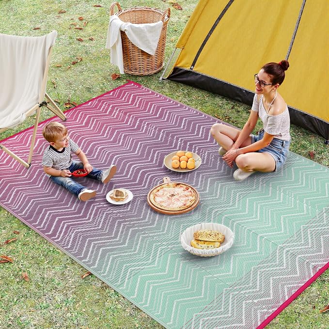 Lahome Outdoor Rugs 8x10 Waterproof, Reversible Plastic Large Outdoor Rug for Patios, Outside RV Mat Carpet for Patio Deck Porch Backyard Balcony Picnic Trailer(Purple/Blue, 8' x 10')