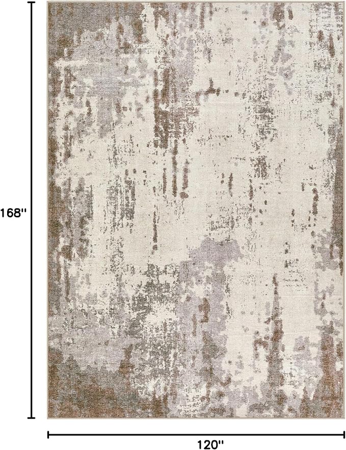 UERMEI 10x14 Area Rug Living Room Rugs - Washable Neutral Modern Abstract Soft Thin Rug Indoor Floor No Slip Rug Carpet for Bedroom Under Dining Table Home Office Decor - Brown/Grey/Beige