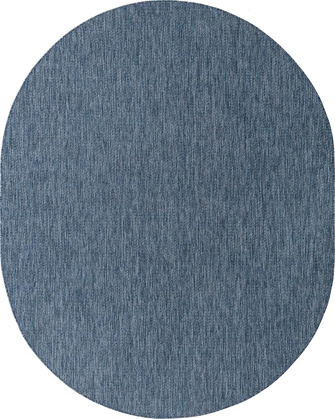 Unique Loom Collection Casual Transitional Solid Heathered Indoor/Outdoor Flatweave Area Rug (8' x 10' Oval, Blue/Navy Blue)