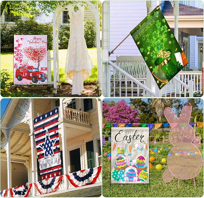 Shimeyao 12 Pack 28 x 40 Inch Patriotic Flags for Outside 4th of July White Blue Spring Large Holiday Yard Flags Garden Lawn Independence Day Double Sided Seasonal Flag Polyester Festive Set Outdoor