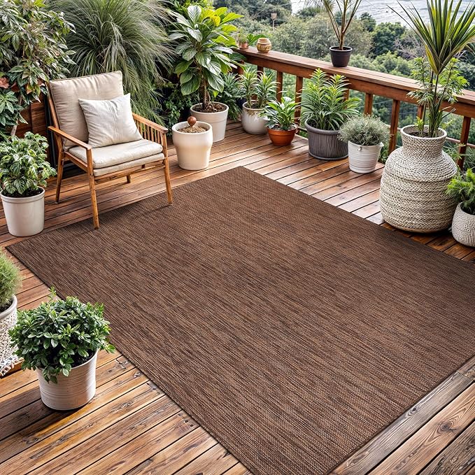 Washable Indoor Outdoor Rug 6x9 Weather Resistant Area Rugs Modern Solid for Porch Deck Balcony Backyard Patio Outside Carpet (6 X 9 Gold Brown)