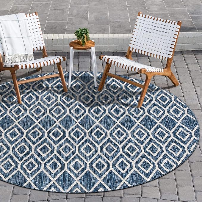 Jill Zarin Outdoor Collection Area Rug - Turks and Caicos (4' Round Blue/Ivory)
