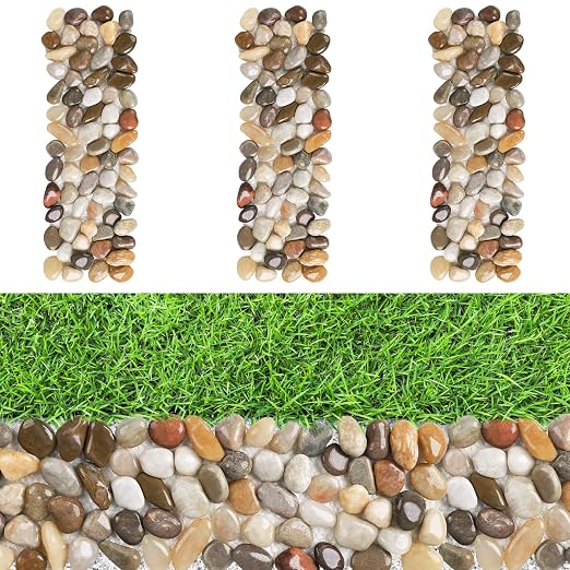 River Rock Stepping Stones Outdoor for Garden Walkway, 3 Pcs 12" L x 4" W Rectangle Shape Paver Step Stones Polished Pebble River Stone Mat for Yard Lawn Patio Pathway Walk Way - Multi-Color