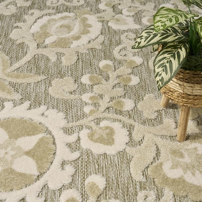 Nourison Home Aloha Ivory Sage 7'10" x 10'6" Area Rug - Easy Clean, Non Shedding, Bed Room, Living Room, Dining Room, Kitchen (8' x 11')