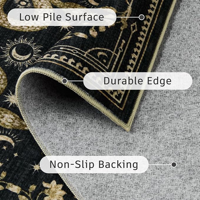 DCX 10x14 Washable Snake Rug for Living Room, Non Slip Low Pile Rug, Black | Rugs for living rooms, bedroom, dining room, office, soft, gothic rug, sain resistant indoor carpet, home decor
