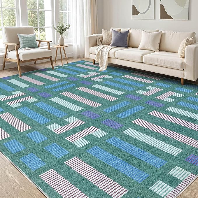cotiled Boho 8x10 Area Rugs for Living Room: Large Moroccan Washable Rug | Solve Modern Neutral Trendy Home Decor - Stain Resistan Carpet for Bedroom Farmhouse Dining Room Green
