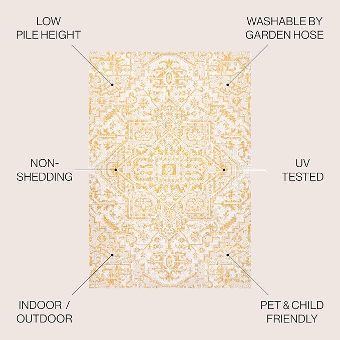 JONATHAN Y Boho Medallion Indoor Outdoor Area Rug 4X6 Cream/Yellow, Estrella Textured Weave for Backyard, Patio, Porch, Easy-Cleaning, High Traffic, Pet-Friendly, Non-Shedding (SMB105H-4)