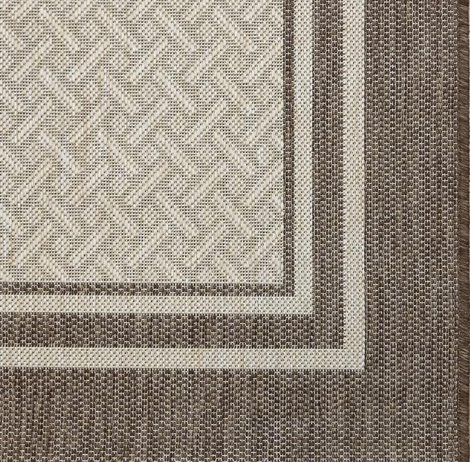 Gertmenian Indoor/Outdoor Flatweave Area Rug - 6x9 Medium, Stain & UV Resistant, Ideal for Deck, Patio, Poolside, Mudroom - Border Brown Tan, 22913