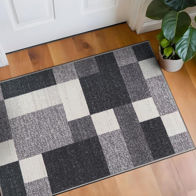 Rugshop Geometric Boxes Non-Slip Modern Living Room Area Rug Gray 2'7" x 4' | Non-Shedding, Rectangular, Size 2'7" x 4', Bedroom, Dining Room, Home Office, Kitchen, Entryway, Hallway, Nursery, Kids Room