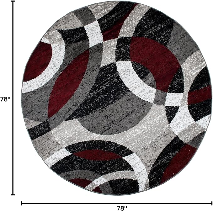 Rugshop Abstract Circles Contemporary High Traffic Round Rug Red 6'6" | Round, Living Room, Bedroom, Dining Room, Home Office, Kitchen, Entryway, Hallway, Nursery, Kids Room, Guest Room
