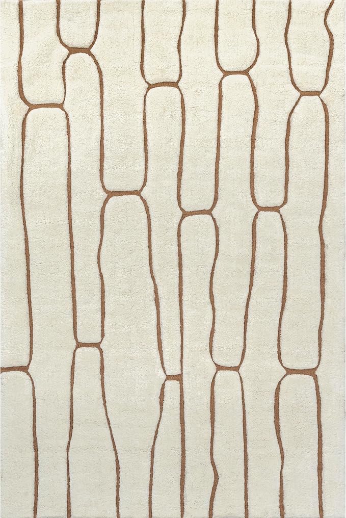 Nuloom Nazco Cream Geometric Hand Tufted Area Rug, 9' x 12' | Nuloom Nazco Geometric 9' x 12' Wool Area Rug for Living Room Bedroom Dining Room, Cream