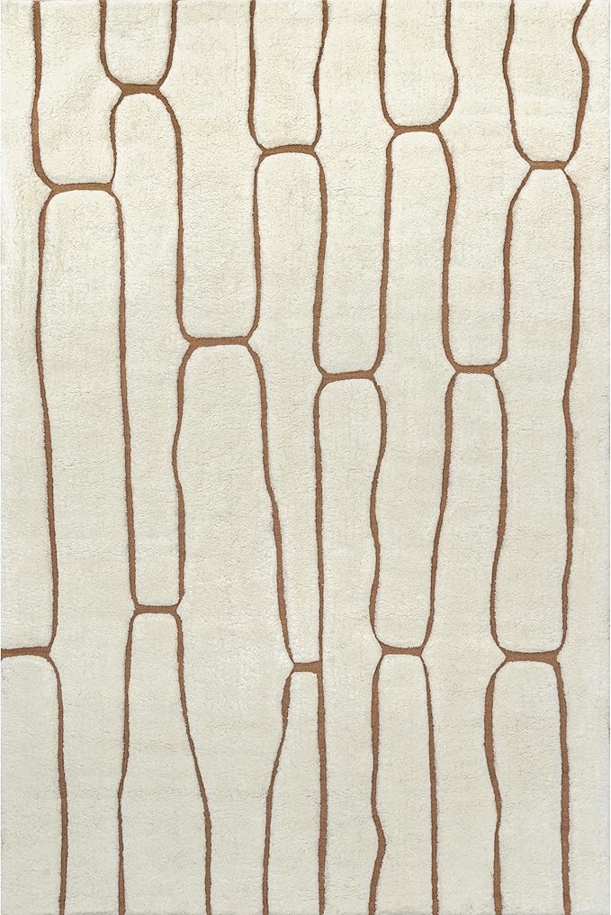 Nuloom Nazco Cream Geometric Hand Tufted Area Rug, 8' x 10' | Nuloom Nazco Geometric 8' x 10' Wool Area Rug for Living Room Bedroom Dining Room, Cream