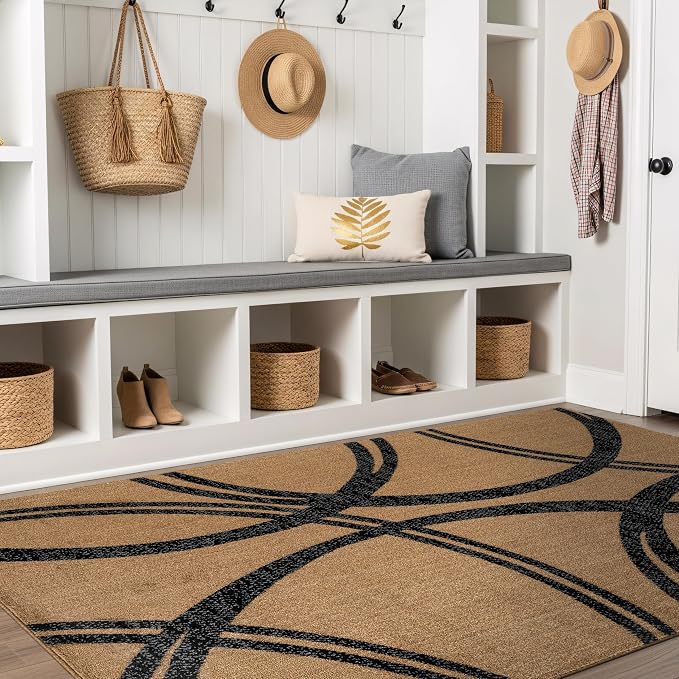 Rugshop Wavy Circles Modern Non-Shedding Area Rug Jute 3'3" x 5' | Rectangular, Size 3'3" x 5', Living Room, Bedroom, Dining Room, Home Office, Kitchen, Entryway, Hallway, Nursery, Kids Room