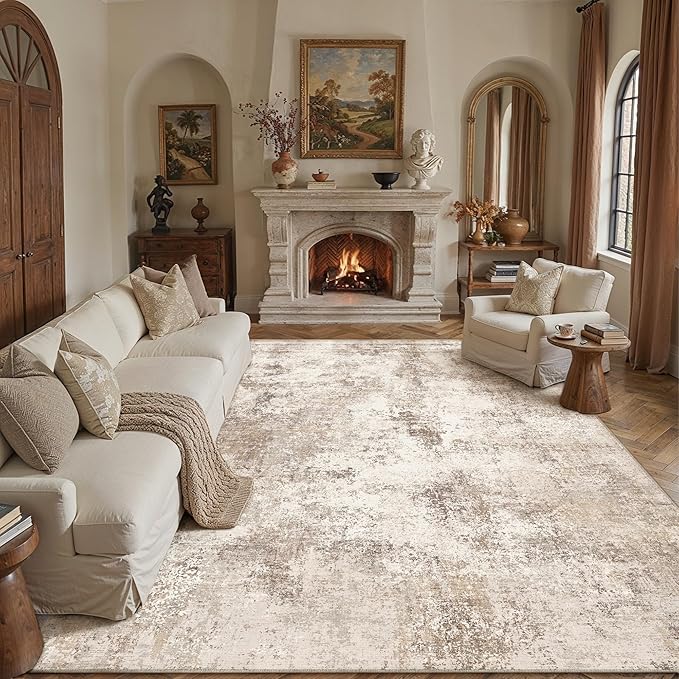 8x10 Brown Modern Abstract Washable Area Rug for Living Room | Low Pile, Non Slip, Modern Abstract Style, Soft Large Area Rug for Living Room, Bedroom, Dining Room, Office, Home Decor