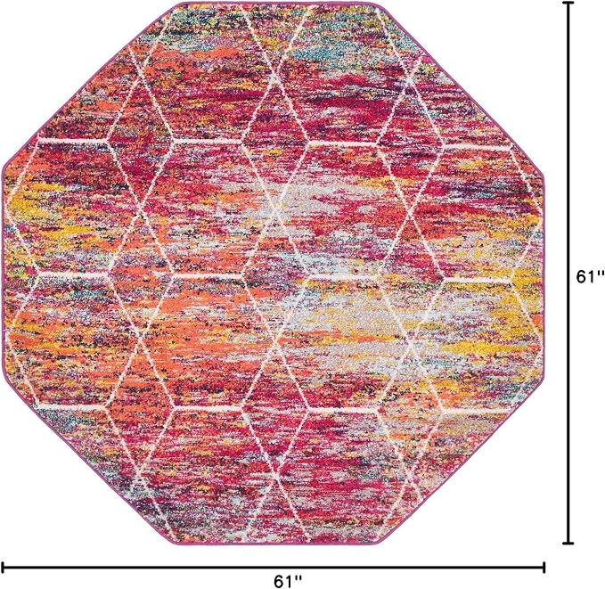 Unique Loom Trellis Frieze Collection Area Rug - Geometric (5' Octagon, Multi/ Black)