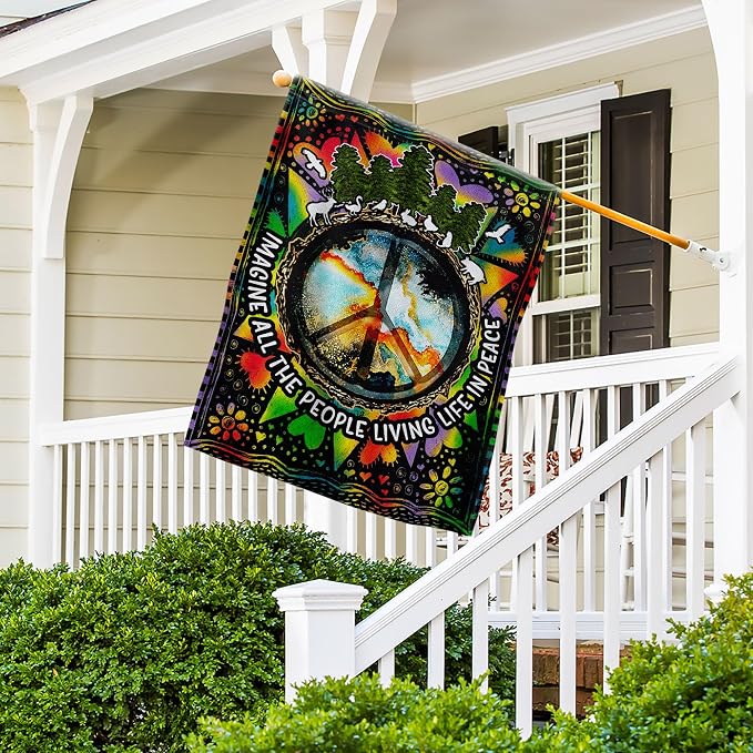 FLAGWIX All The People Living Life In Peace Hippie Flag - 30x40, Decorations For Home, Outside - Peace Sign, Boho, Hippie Decor, Double Sided, Heavy Duty Canvas Flag Indoor Outdoor