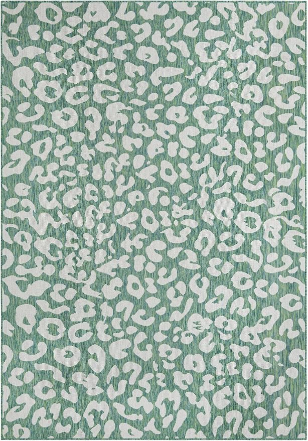 Unique Loom Outdoor Safari Collection Area Rug - Leopard (7' 1" x 10' Rectangle Green Blue/Ivory)