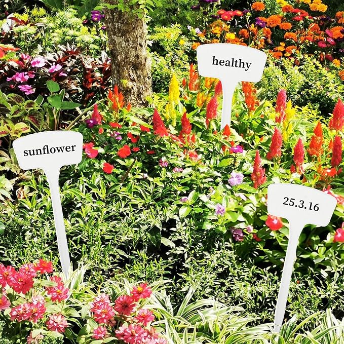 100 Pcs Plant Labels,T-Type 10.63inch Large Plastic Plant Tags Waterproof Plant Makers Nursery Garden Labels for Outdoor Indoor Plants Flowers Vegetable Potted Belt Marker Pen (White)