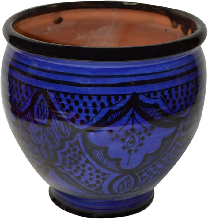 Flower Pot Moroccan Spanish Garden Drain Hole Ceramic Planter Handmade Multicolored
