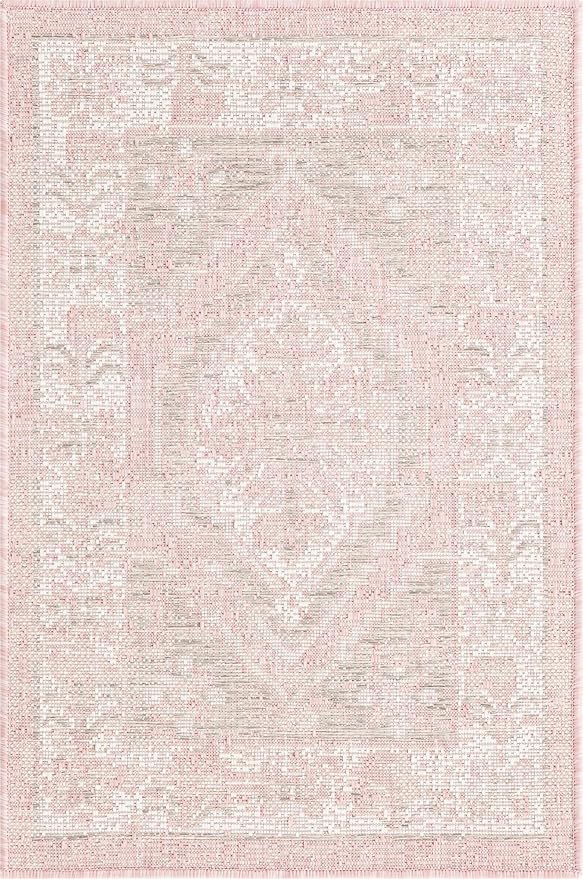 Unique Loom Outdoor Traditional Collection Area Rug - Valeria (2' 2" x 3' 1" Rectangle, Pink/ Ivory)