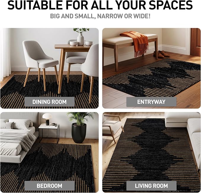 Rugshop Bohemian Stripe Stain Resistant High Traffic Area Rug Camel 5' x 7' | Rectangular, Size 5' x 7', Living Room, Bedroom, Dining Room, Home Office, Kitchen, Entryway, Hallway, Nursery, Kids Room