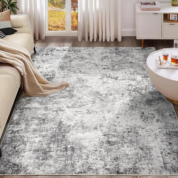 UERMEI 7x9 Area Rug Living Room Rugs - Washable Neutral Modern Abstract Soft Thin Large Rug Indoor Floor No Slip Rug Carpet for Bedroom Under Dining Table Home Office Decor - Grey