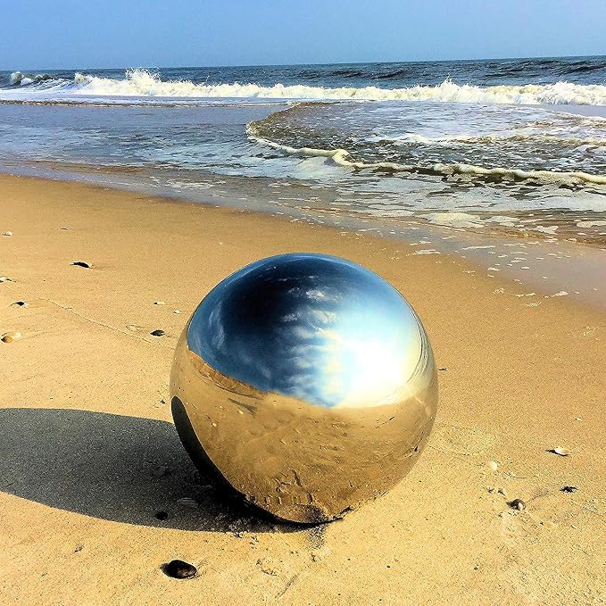 WHW Whole House Worlds Crosby Street Stainless Steel Gazing Ball for Homes and Gardens, 5.25 Inches Diameter, Silver Mirror Globe