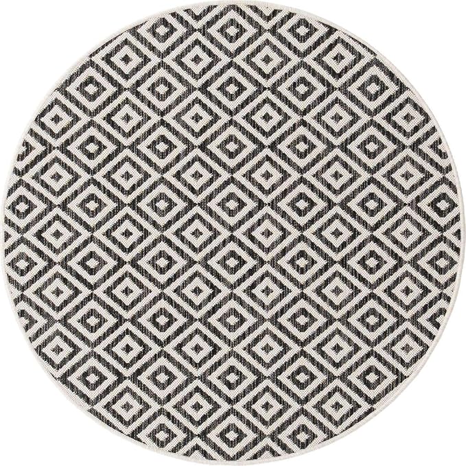Unique Loom Outdoor Collection Area Rug - Costa Rica (4' 1' Round, Charcoal Gray/ Ivory)