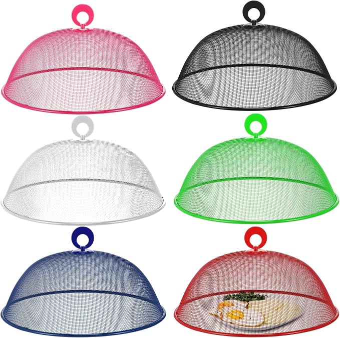 Gerrii 6 Pcs Metal Mesh Food Cover Outdoor Mesh Food Tents Dome Screen Plate Covers for Dinner Plates Reusable Fruit Fly Nets Picnic Umbrella for Table, BBQ, Camping, Party(Multicolor,11 Inch)