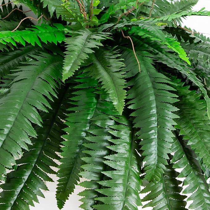 Nearly Natural 48in Boston Fern Artificial Plant, Large Hanging Fake Plant with 67 Long Realistic Fronds, Maintenance-Free Faux Fern for Office and Home Décor (Set of 2)