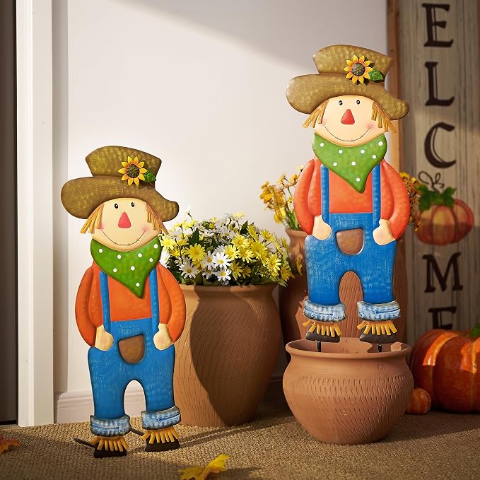 TERESA'S COLLECTIONS Fall Decor for Outdoor Home, Scarecrow for Garden Metal Stakes for Fall Decorations, Autumn Decor for Thanksgiving Decorations, Blue Harvest Yard Signs for Home Lawn Patio, 24"