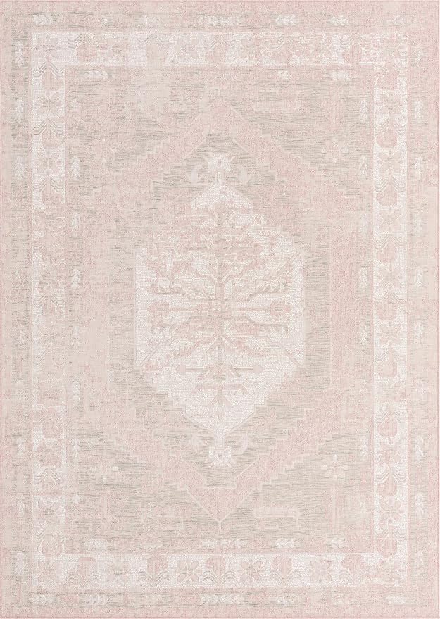 Unique Loom Outdoor Traditional Collection Area Rug - Valeria (7' 10" x 11' Rectangle, Pink/ Ivory)