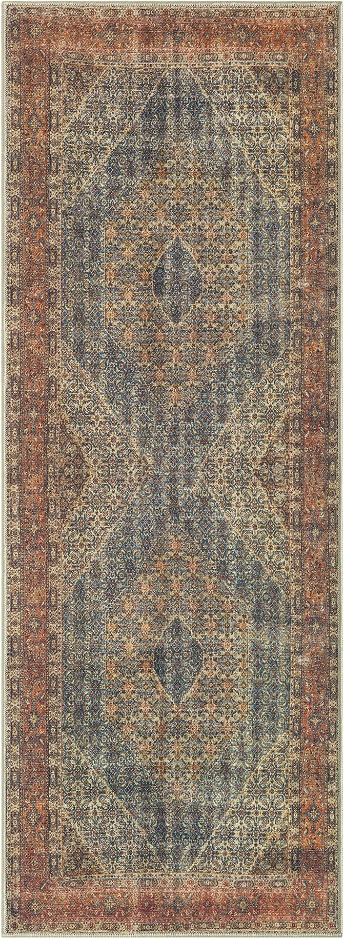 Keen Home Design Vintage Washable Runner Rug, Non-Slip Low Pile, 2x10 | Machine Washable Cotton Chenille, 0.25In Low Pile, Rubber Non-Slip Back; Hallway, Kitchen, Entryway, Laundry Room