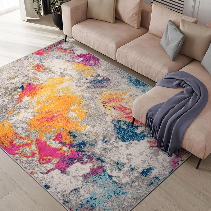 Rugshop Modern Abstract Living Room Non-Shedding Area Rug Multi 5' x 7' | Rectangular, Size 5' x 7', Bedroom, Dining Room, Home Office, Kitchen, Entryway, Hallway, Nursery, Kids Room, Guest Room